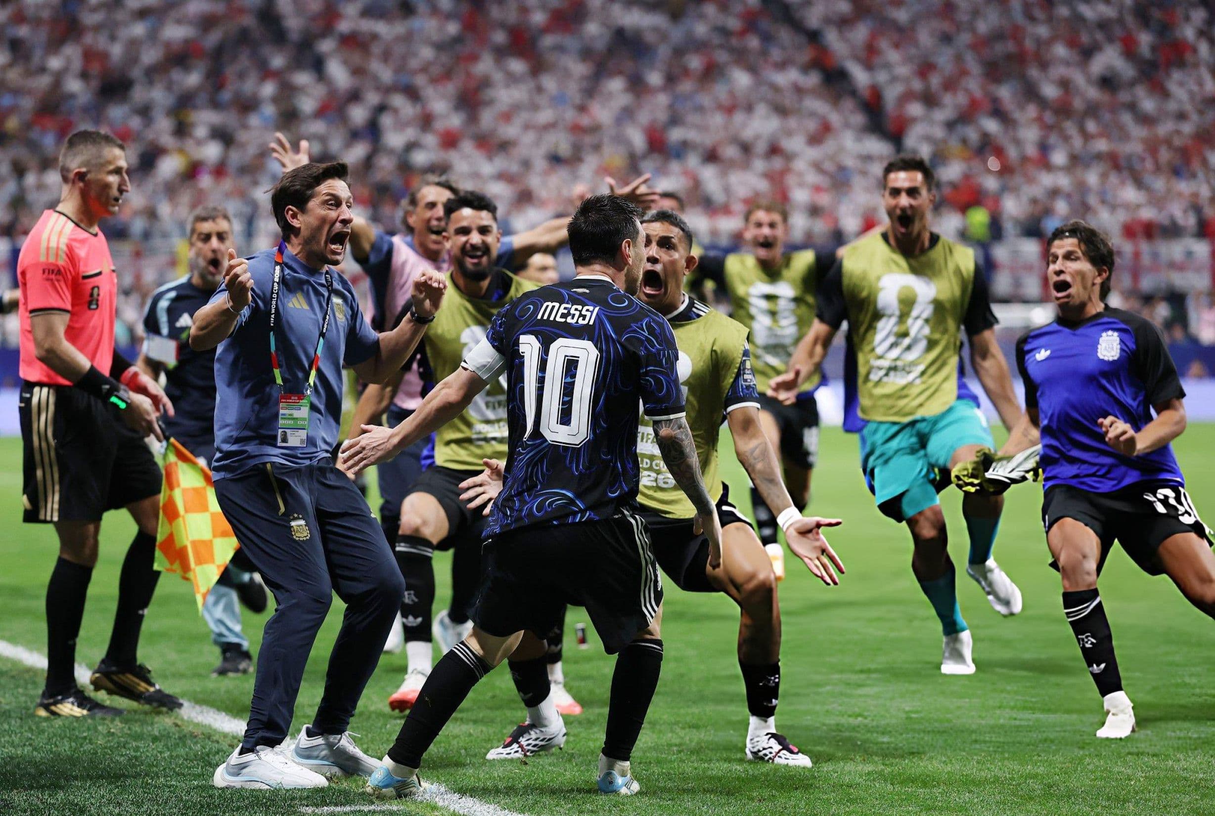 Messi celebrating with the team